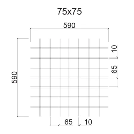 Грильято ячейка 75x75, высота 50 мм, ширина 10 мм, металлик матовый