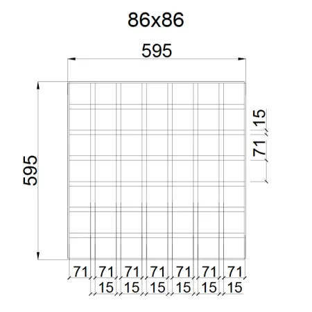 Грильято GL-15 ячейка 86x86, высота 47 мм, ширина 15 мм, металлик матовый
