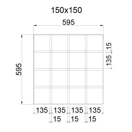Грильято GL-15 ячейка 150x150, высота 37 мм, ширина 15 мм, графит матовый