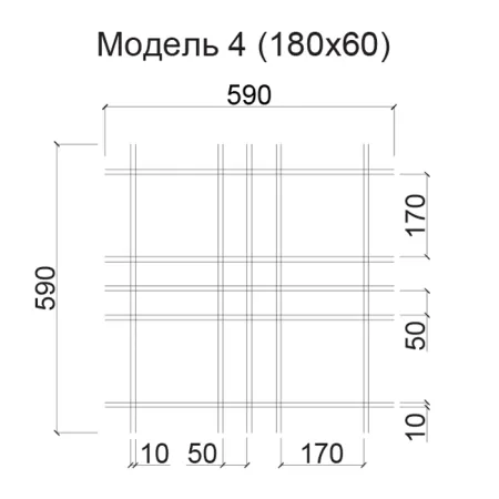 Грильято Нестандартная ячейка Модель 4 ячейка 180х60мм, белый матовый, высота 40 мм, ширина 10 мм