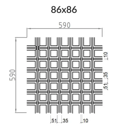 Грильято Пирамидальный ячейка 86х86мм, черный, высота 35 мм, ширина 10 мм