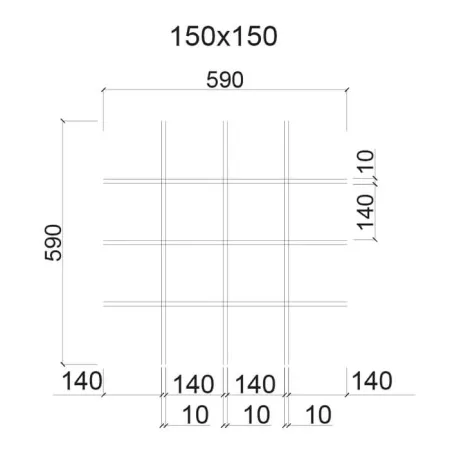 Грильято ячейка 150x150, высота 30 мм, ширина 5 мм, металлик матовый