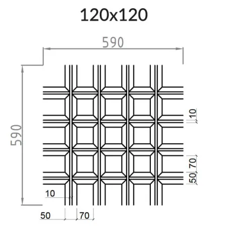 Грильято Пирамидальный ячейка 120х120мм, окраска по RAL, высота 42.5 мм, ширина 10 мм