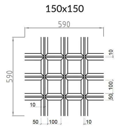 Грильято Пирамидальный ячейка 150х150мм, металлик, высота 42.5 мм, ширина 10 мм
