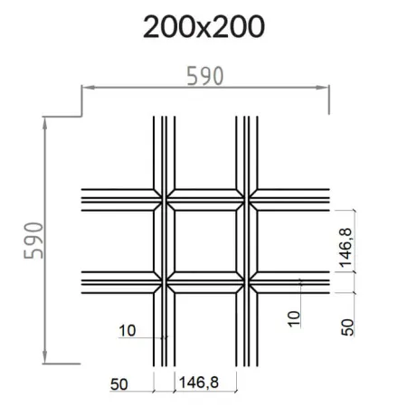 Грильято Пирамидальный ячейка 200х200мм, белый матовый, высота 42.5 мм, ширина 10 мм