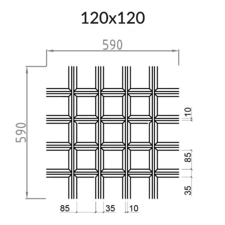 Грильято Пирамидальный ячейка 120х120мм, суперхром, высота 35 мм, ширина 10 мм