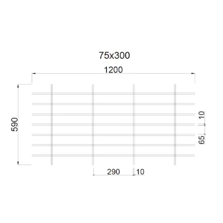 Грильято Жалюзи ячейка 300x75 мм, окраска по RAL, высота 30 / 50 мм, ширина 10 мм