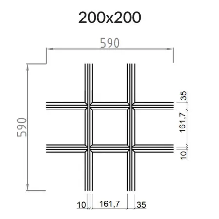 Грильято Пирамидальный ячейка 200х200мм, металлик матовый, высота 42.5 мм, ширина 10 мм