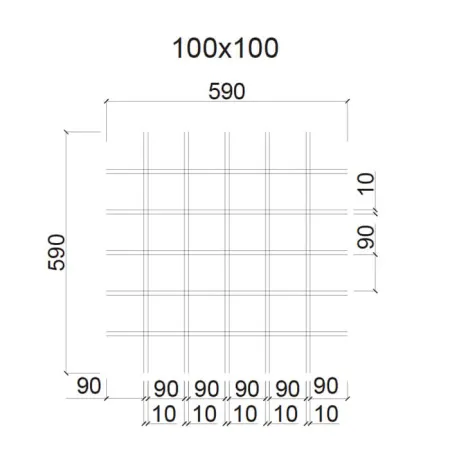 Грильято ячейка 100x100, высота 30 мм, ширина 5 мм, металлик матовый