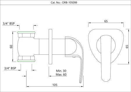 Настенный запорный клапан Essco Orbit ORB-CHR-105099 Хром
