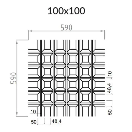 Грильято Пирамидальный ячейка 100х100мм, окраска по RAL, высота 42.5 мм, ширина 10 мм