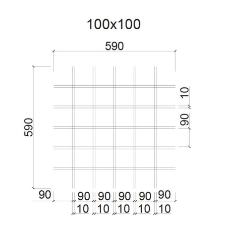 Грильято ячейка 100x100, высота 40 мм, ширина 10 мм, металлик